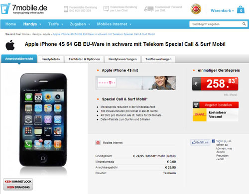 Apple iPhone 4S 64GB EU-Ware mit Telekom Special Call