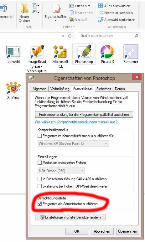 CanoScan mit Windows 8 Photoshop als Administrator